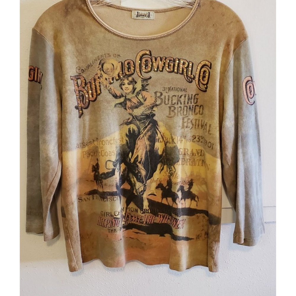 Jamee J Buffalo Cowgirl Co Bronc Riders Top 3/4 Sleeve never worn